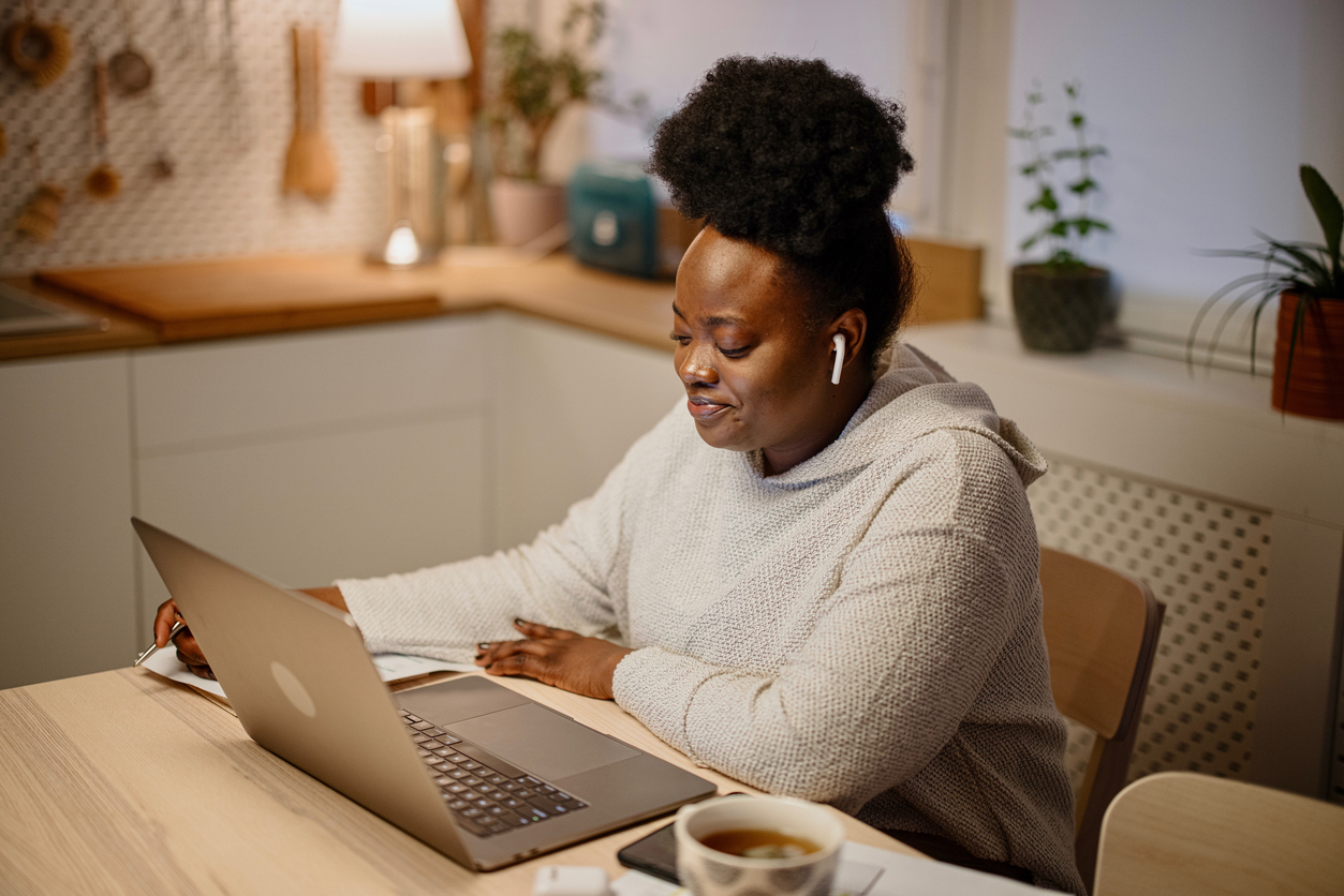Young woman having online mental health session Young woman having online mental health session